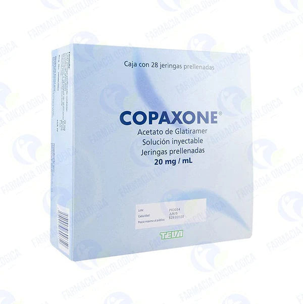 Copaxone 20 mg caja con 28 jeringas prellenadas (Glatiramer)