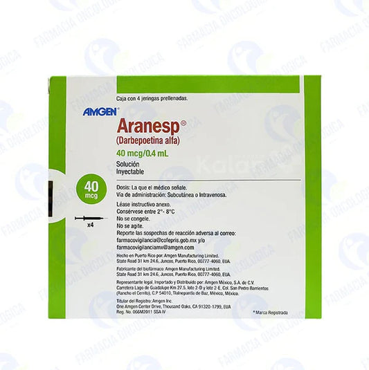 Aranesp 40 mcg solucion inyectable, caja con 4 jeringas - Darbepoetina Alfa