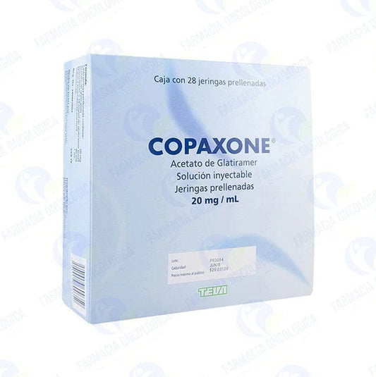 Copaxone 20 mg caja con 28 jeringas prellenadas (Glatiramer)